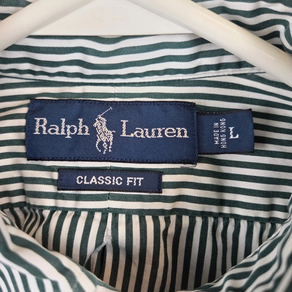 Ralph Lauren Mens Classic Fit Striped Button Down Shirt Green White Large L